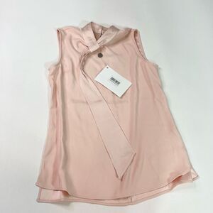 Iris & Ink Blouse Womens 2 Blush Pink Satin Sleeveless Tie Neck Keyhole Back NWT